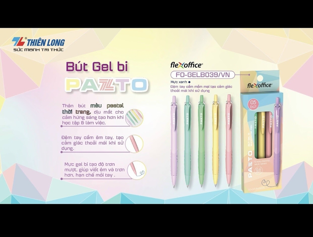 TL - Bút Gel Bi FO-GELB039/VN (MỰC XANH) (5 Cây/5 Màu/Hộp)