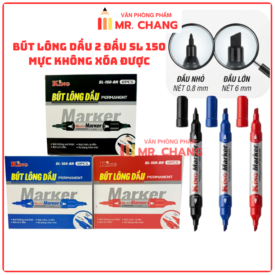 Bút Lông Dầu Lớn 150 (Mực Xanh, Đỏ, Đen) (12 Cây/Hộp, 120 Hộp/Thùng)