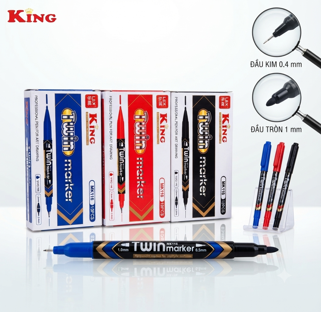 Bút Lông Dầu Nhỏ 116 (Mực Xanh, Đỏ, Đen) (12 Cây/Hộp, 12 Hộp/Lốc. 20 Lốc/Thùng)