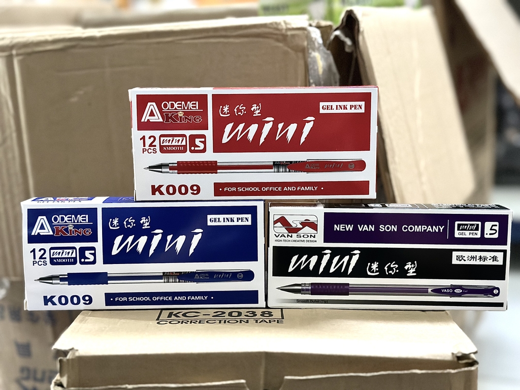 . Bút Gel MINI Đầu To King K009 (Xanh, Tím, Đỏ, Đen) (12 Cây/Hộp; 12 Hộp/Lốc; 20 Lốc/Thùng)