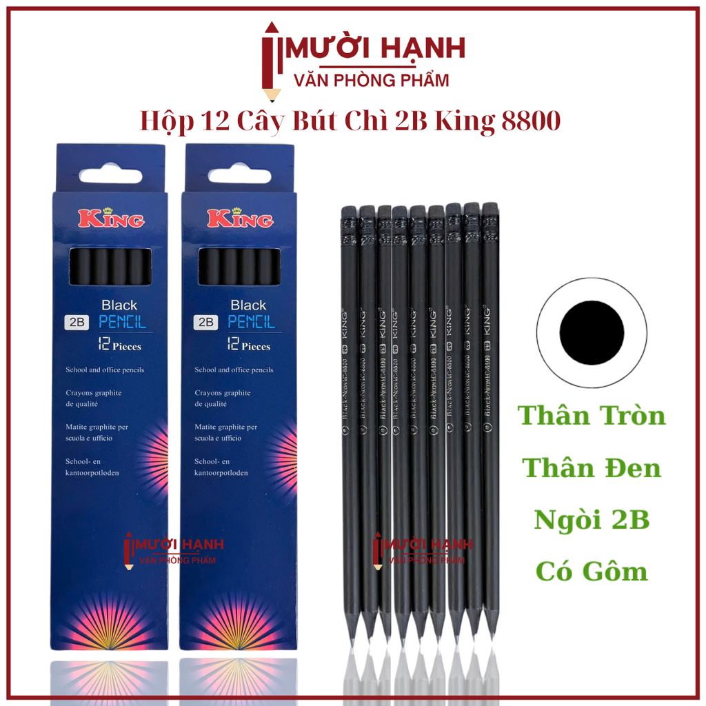 Bút Chì 2B Black King KC 8800(12 Cây/Hộp) (12 Hộp/Lốc) (20 Lốc/Thùng)