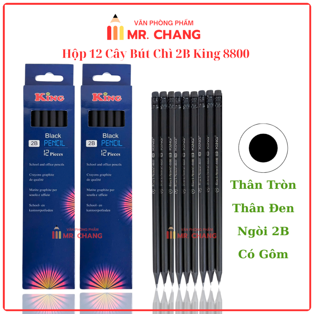 Bút Chì 2B Black King KC 8800(12 Cây/Hộp) (12 Hộp/Lốc) (20 Lốc/Thùng)