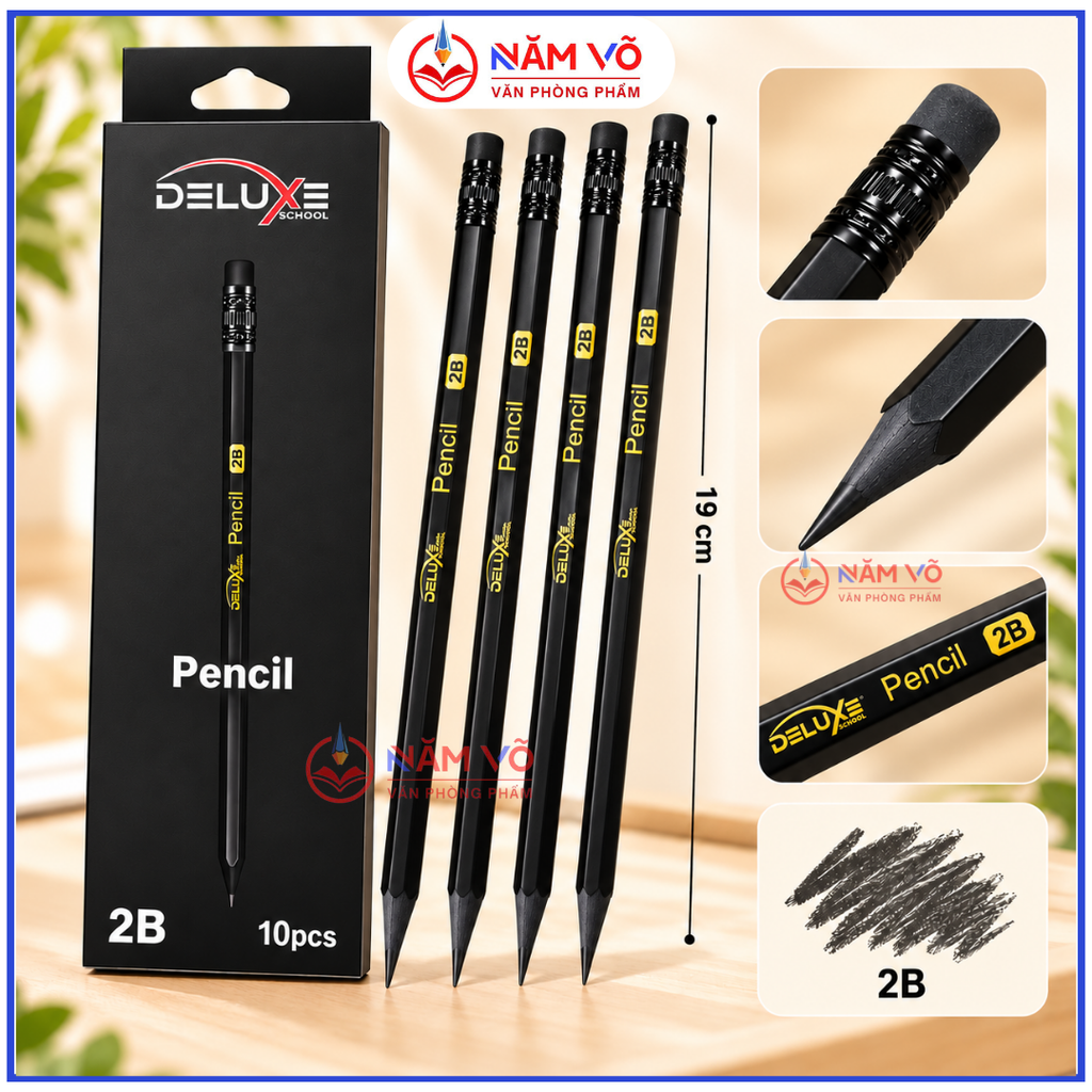 Bút Chì Gỗ 2B Deluxe 50-50 (10 Cây/Hộp, 24 Hộp/Lốc, 144 Hộp/Thùng)