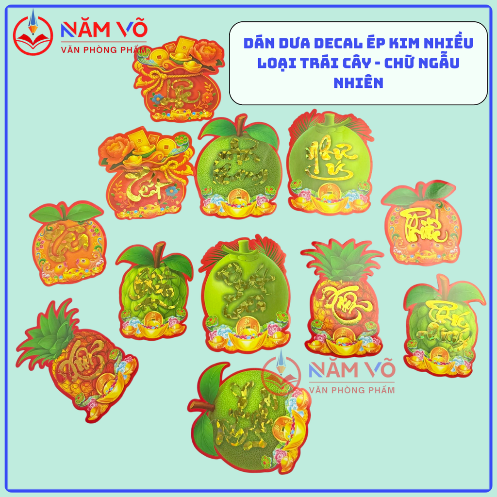 [HÌNH] Decal Dán Dưa Ép Kim Có Keo Hình Trái Cây Trang Trí Dán Dưa (10 Tờ/ Xấp; 10 Xấp/ Bịch)