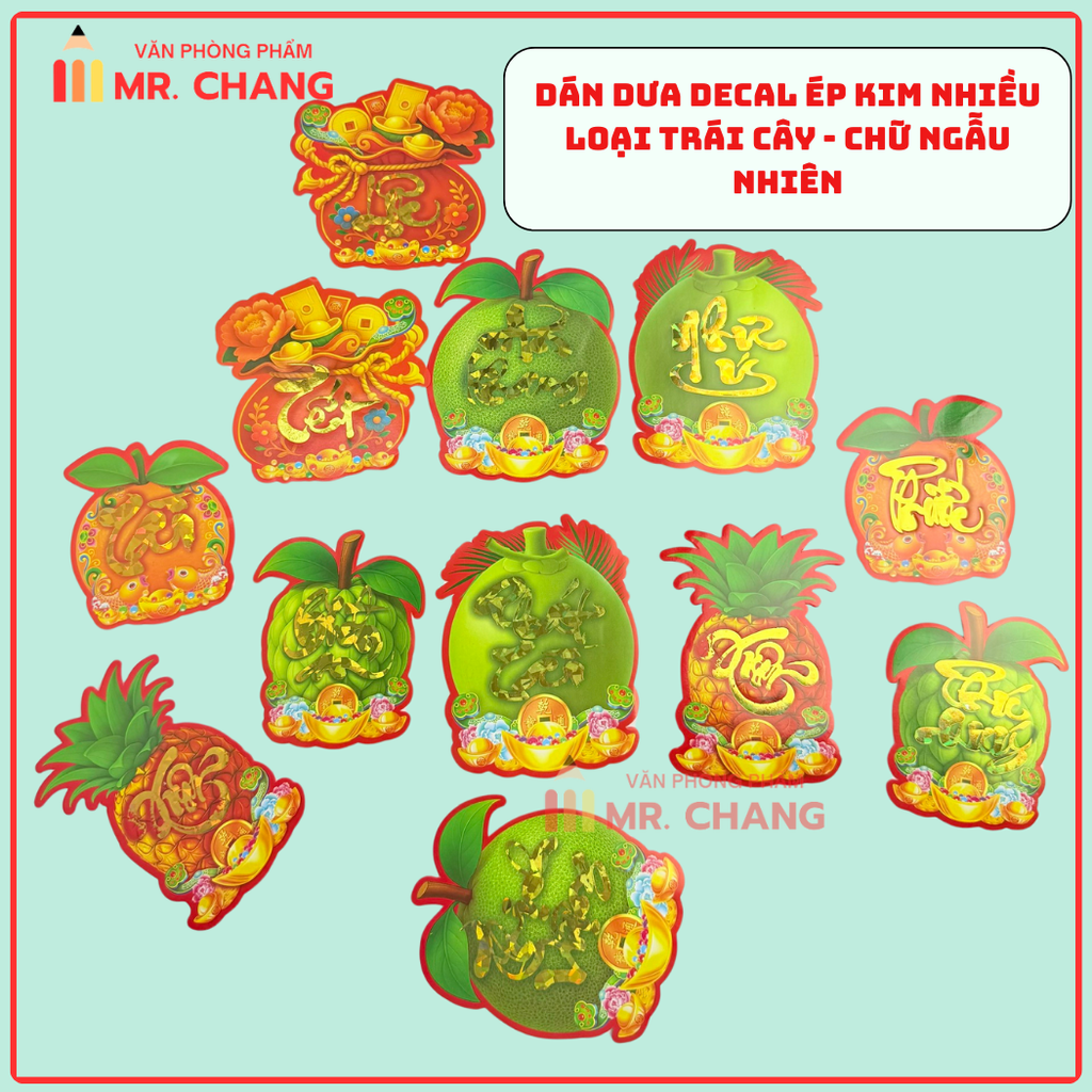 [HÌNH] Decal Dán Dưa Ép Kim Có Keo Hình Trái Cây Trang Trí Dán Dưa (10 Tờ/ Xấp; 10 Xấp/ Bịch)