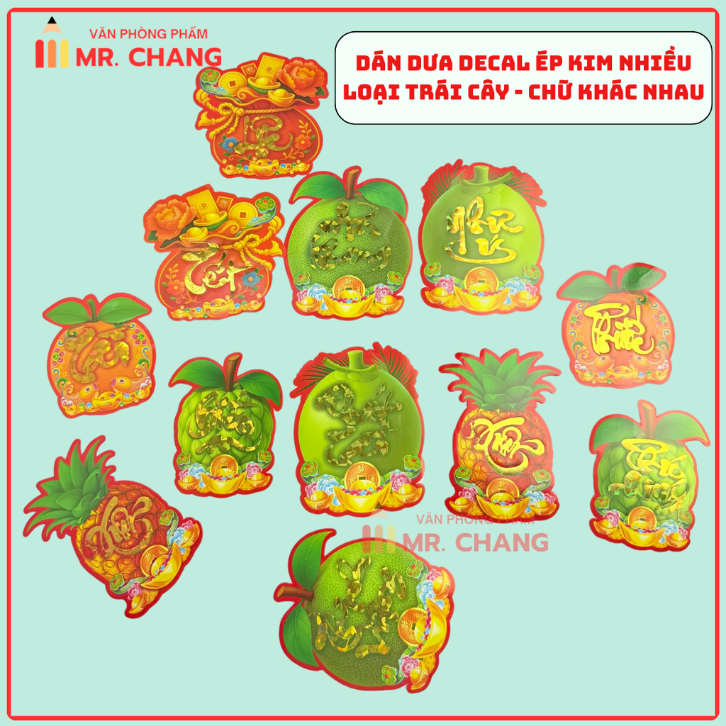 [HÌNH] Decal Dán Dưa Ép Kim Có Keo Hình Trái Cây Trang Trí Dán Dưa (10 Tờ/ Xấp; 10 Xấp/ Bịch)
