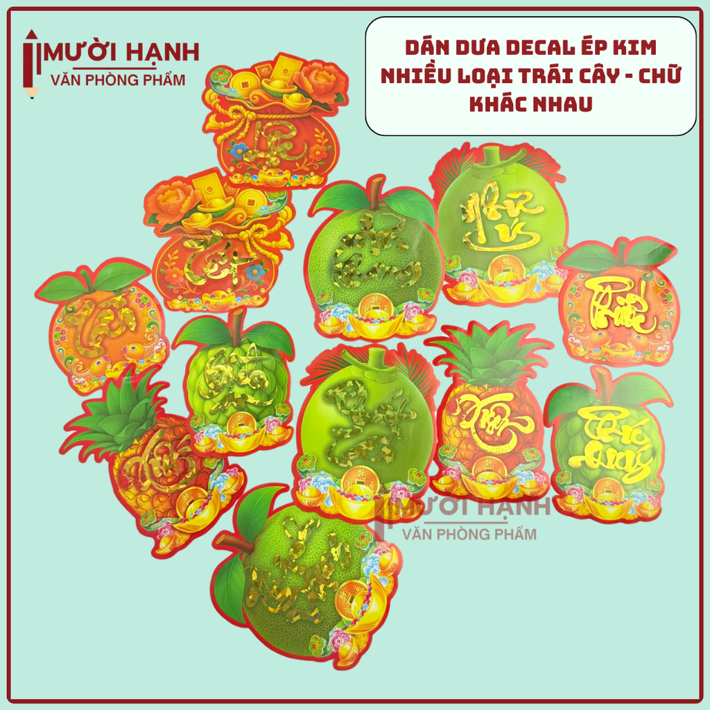 [HÌNH] Decal Dán Dưa Ép Kim Có Keo Hình Trái Cây Trang Trí Dán Dưa (10 Tờ/ Xấp; 10 Xấp/ Bịch)