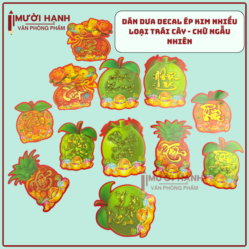 [HÌNH] Decal Dán Dưa Ép Kim Có Keo Hình Trái Cây Trang Trí Dán Dưa (10 Tờ/ Xấp; 10 Xấp/ Bịch)