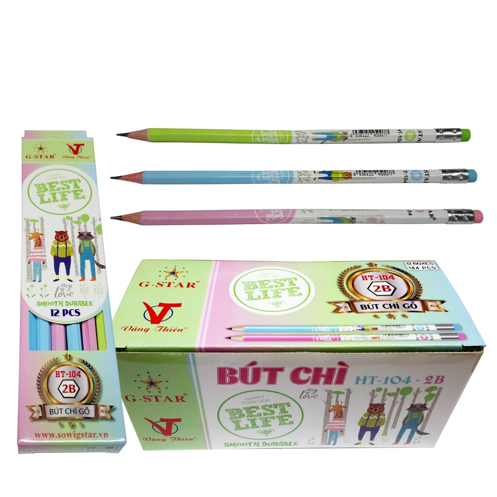G-Star Bút chì đen HT104 2B (thân lục giác, hình thú, có gôm) (12 Cây/Hộp; 12 Hộp/ Lốc; 12 Lốc/ Thùng)