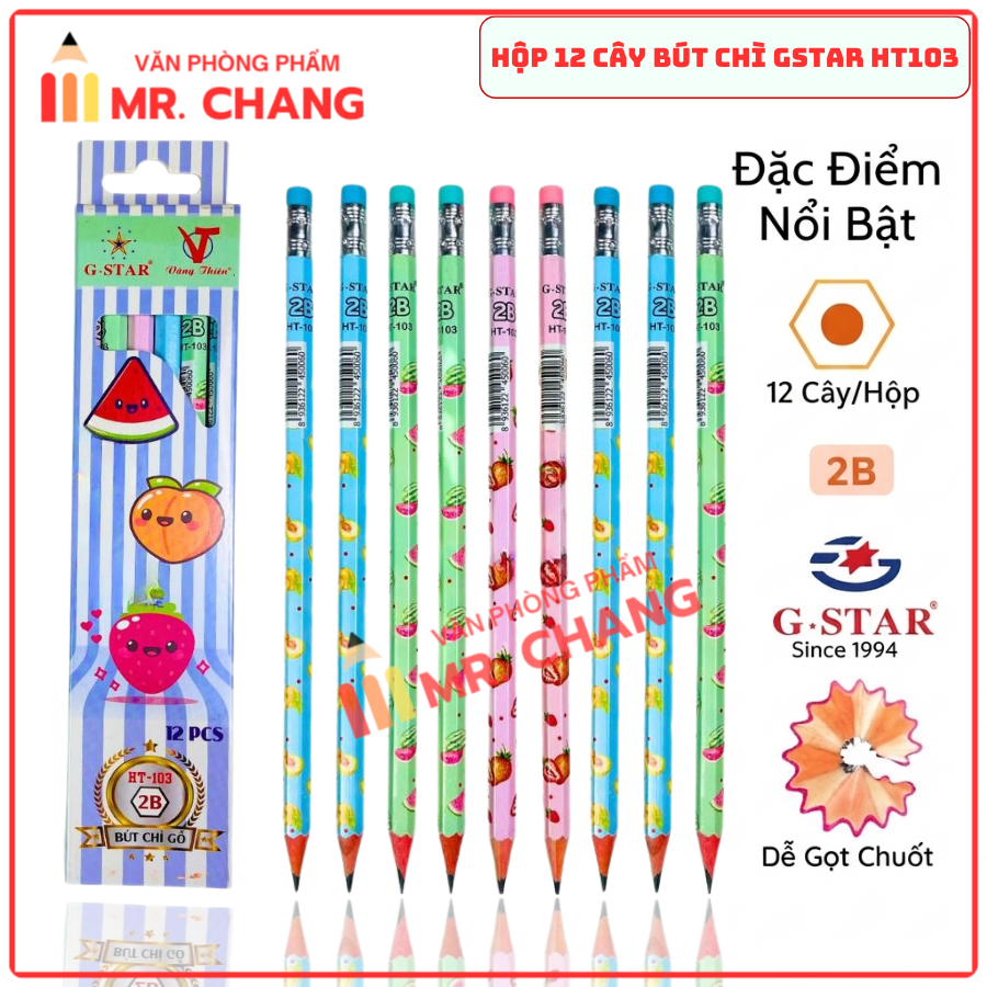 G-Star Bút Chì Đen Thân Gỗ 2B HT-103 (Không gôm) (12 Cây/ Hộp; 12 Hộp/ Lốc; 20 Lốc/ Thùng)