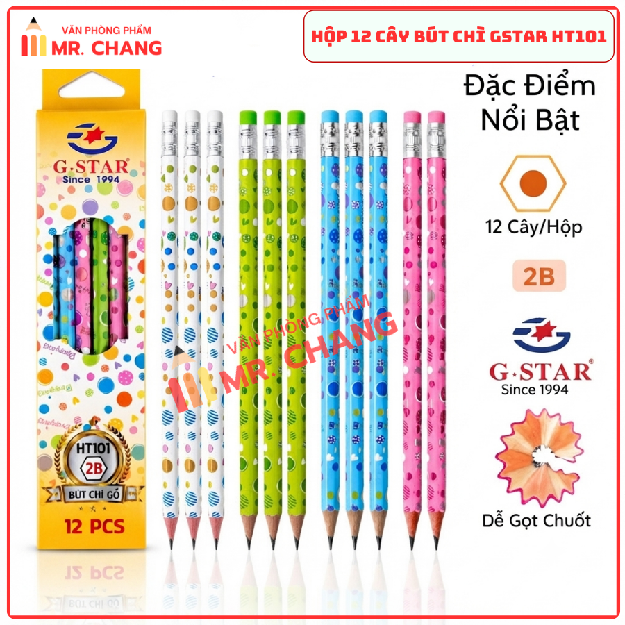 G-Star Bút Chì Đen Thân Gỗ 2B HT101 (Không gôm) (12 Cây/ Hộp; 12 Hộp/ Lốc; 20 Lốc/ Thùng)