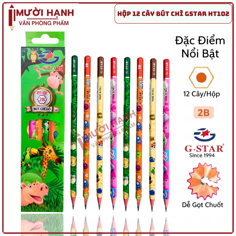 G-Star Bút Chì Đen Thân Gỗ 2B HT-102 (Không gôm) (12 Cây/ Hộp; 12 Hộp/ Lốc; 20 Lốc/ Thùng)