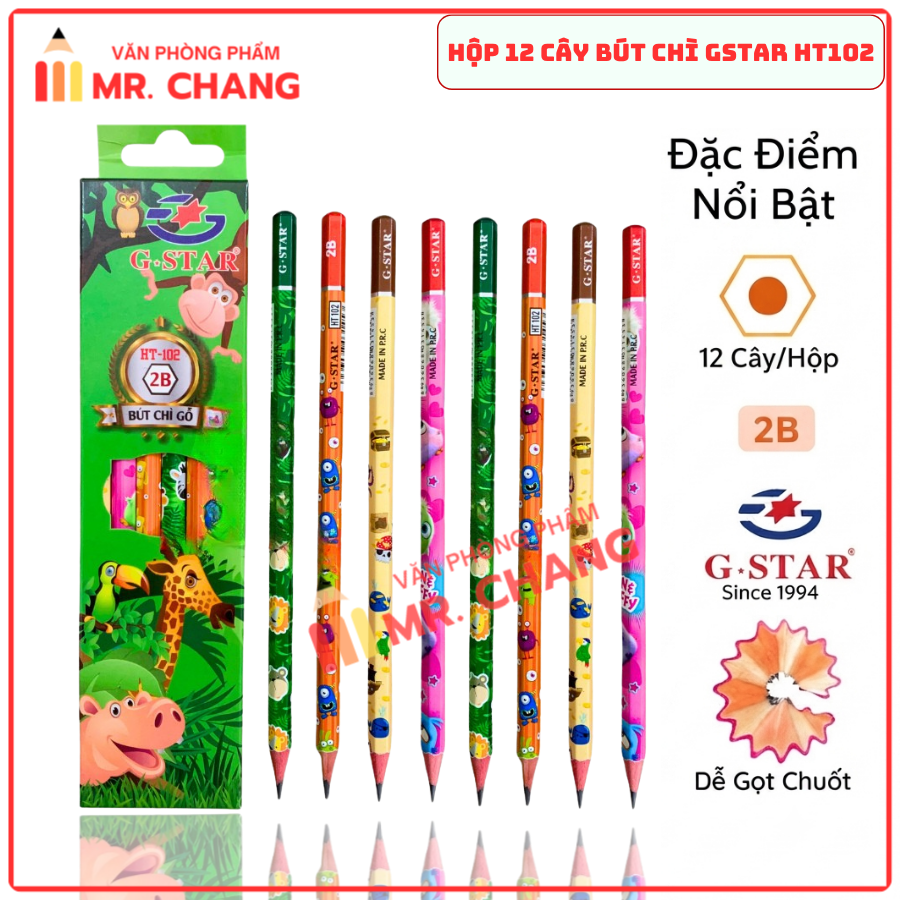 G-Star Bút Chì Đen Thân Gỗ 2B HT-102 (Không gôm) (12 Cây/ Hộp; 12 Hộp/ Lốc; 20 Lốc/ Thùng)