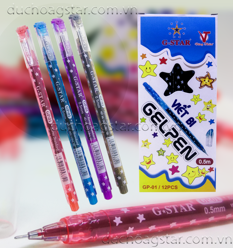 G-Star Bút Gel GP01 (Xanh, Tím, Đỏ, Đen) (12 Cây/Hộp; 12 Hộp/Lốc; 12 Lốc/Thùng)