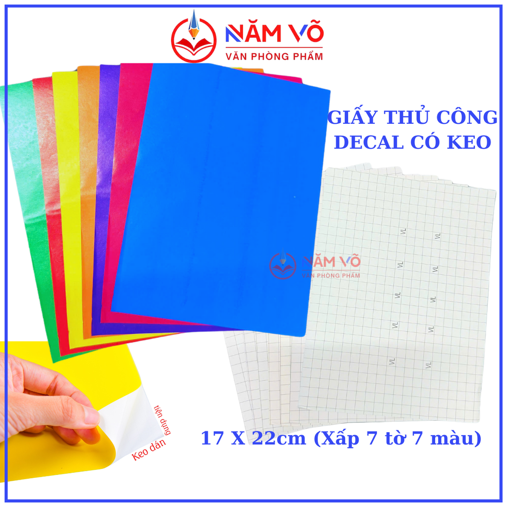 Giấy Thủ Công Khổ (17x21) DECAL CÓ KEO DÁN (7 Tờ/ Xấp)
