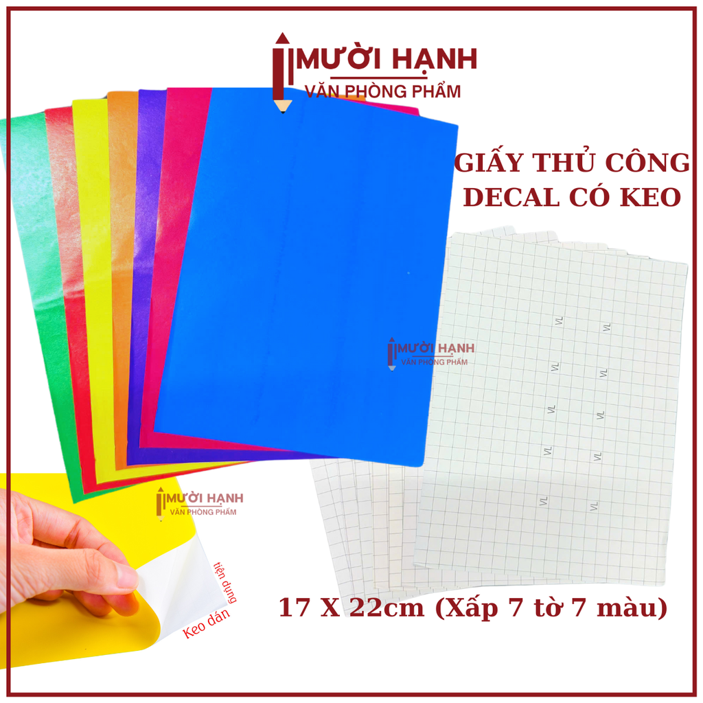 Giấy Thủ Công Khổ (17x21) DECAL CÓ KEO DÁN (7 Tờ/ Xấp)