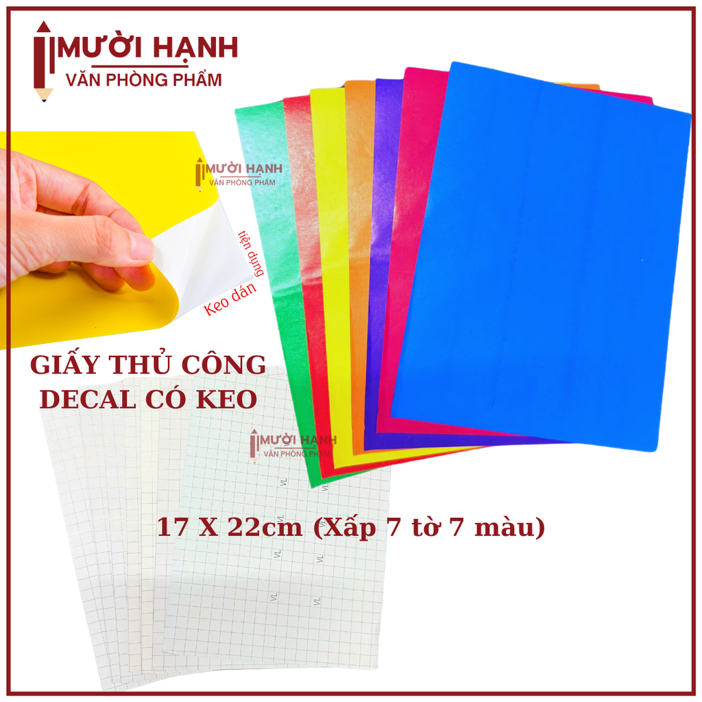Giấy Thủ Công Khổ (17x21) DECAL CÓ KEO DÁN (7 Tờ/ Xấp)
