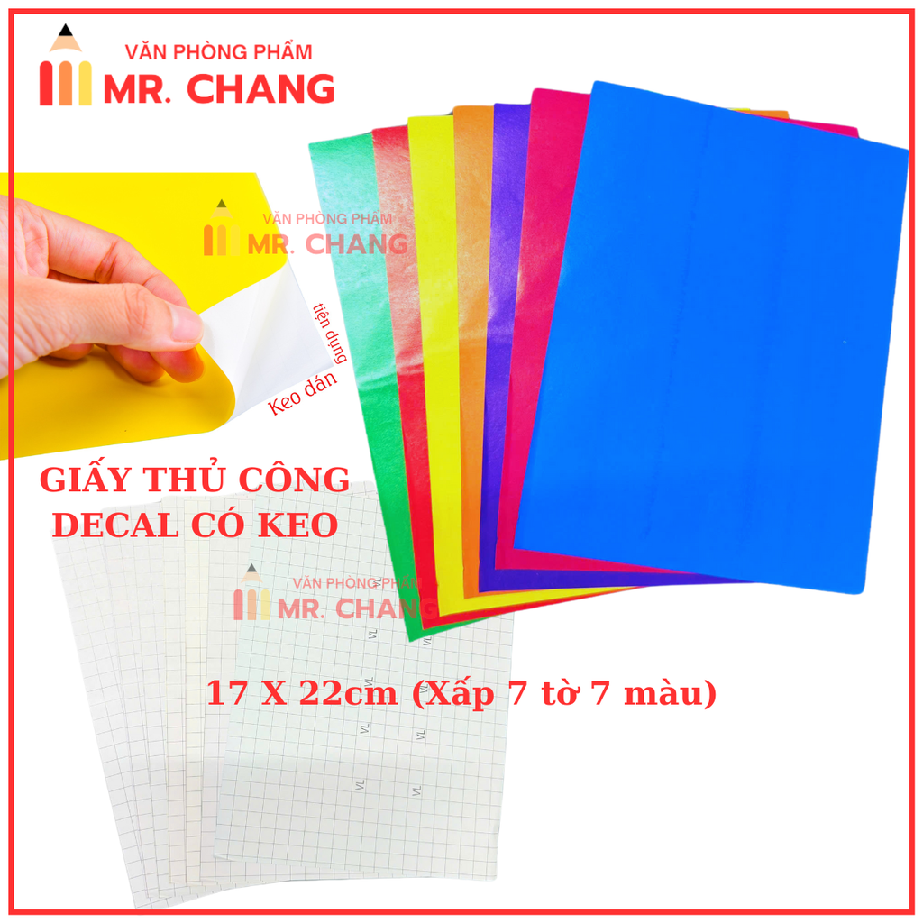 Giấy Thủ Công Khổ (17x21) DECAL CÓ KEO DÁN (7 Tờ/ Xấp)