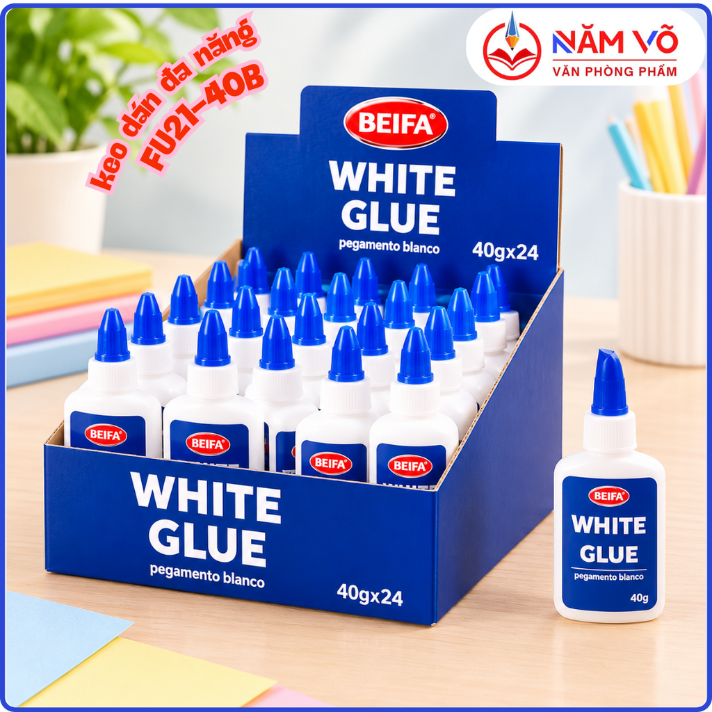 Beifa - Keo Sữa Hồ Dán Giấy 40g FU21-40B (24 Lọ/Hộp, 12 Hộp/Thùng)