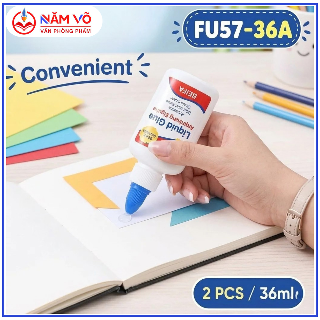 Beifa - Set 2 Chai Keo Nước Dán Đa Năng FU57-36A (2 Lọ/Vỉ, 120 Vỉ/Thùng)