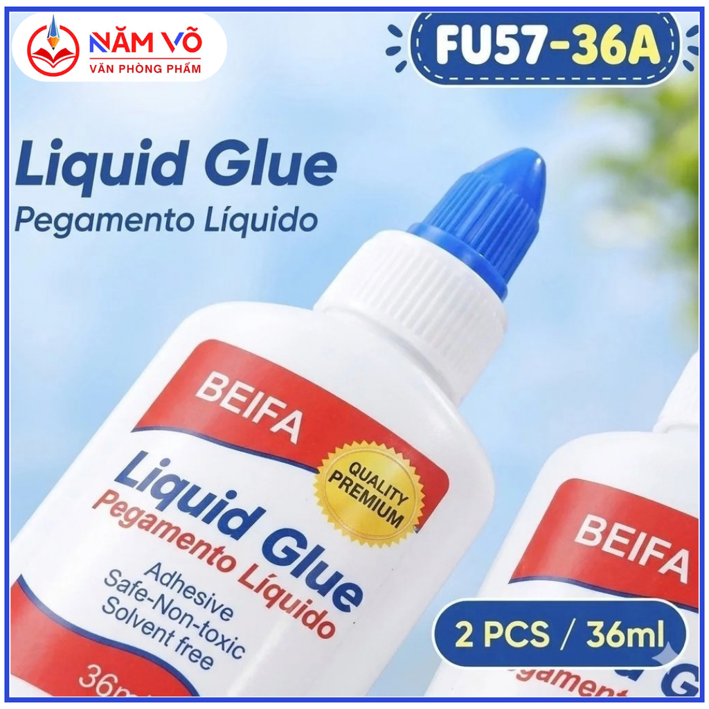 Beifa - Set 2 Chai Keo Nước Dán Đa Năng FU57-36A (2 Lọ/Vỉ, 120 Vỉ/Thùng)