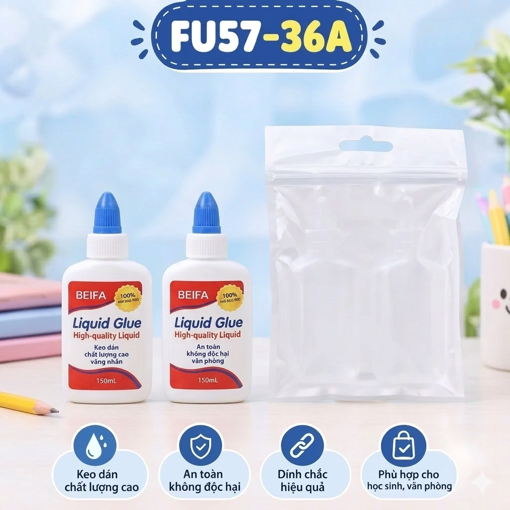 Beifa - Set 2 Chai Keo Nước Dán Đa Năng FU57-36A (2 Lọ/Vỉ, 120 Vỉ/Thùng)