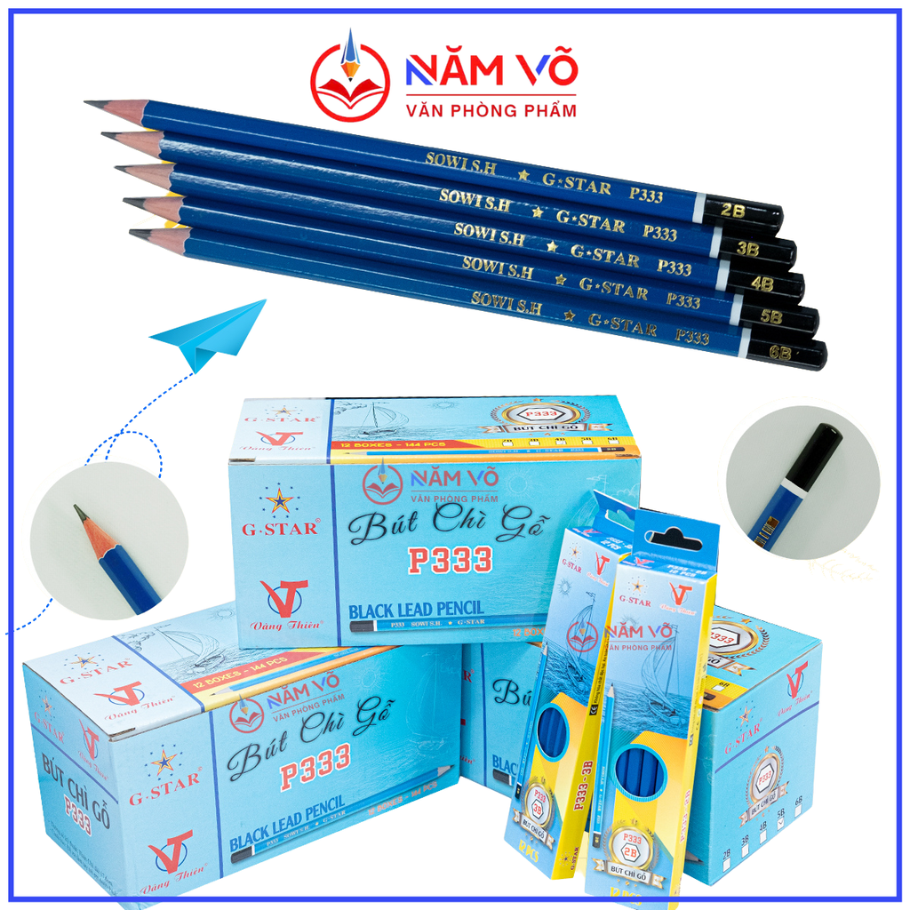 G-Star Bút Chì Gỗ P333- 2B; 3B; 4B; 5B; 6B (12 Cây/Hộp; 12 Hộp/Lốc; 240 Hộp/ Thùng)