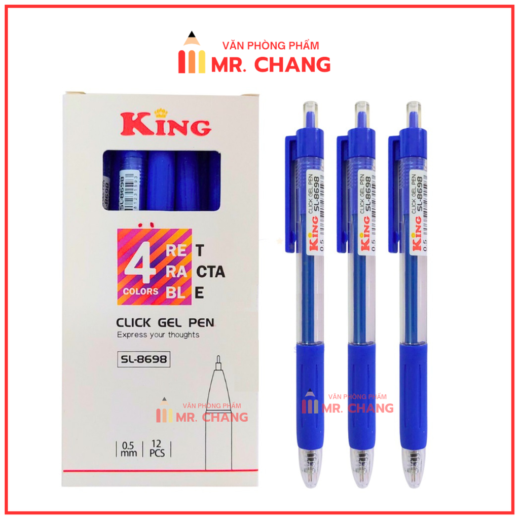 Bút 8698 King/ T8 (Xanh, Tím, Đỏ, Đen) (12 Cây/Hộp; 16 Hộp/Lốc; 192 Hộp/Thùng)