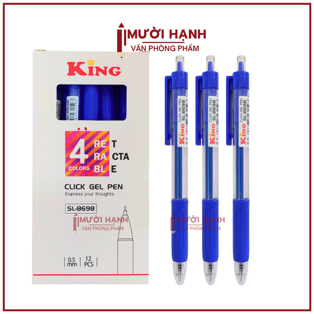 Bút 8698 King/ T8 (Xanh, Tím, Đỏ, Đen) (12 Cây/Hộp; 16 Hộp/Lốc; 192 Hộp/Thùng)