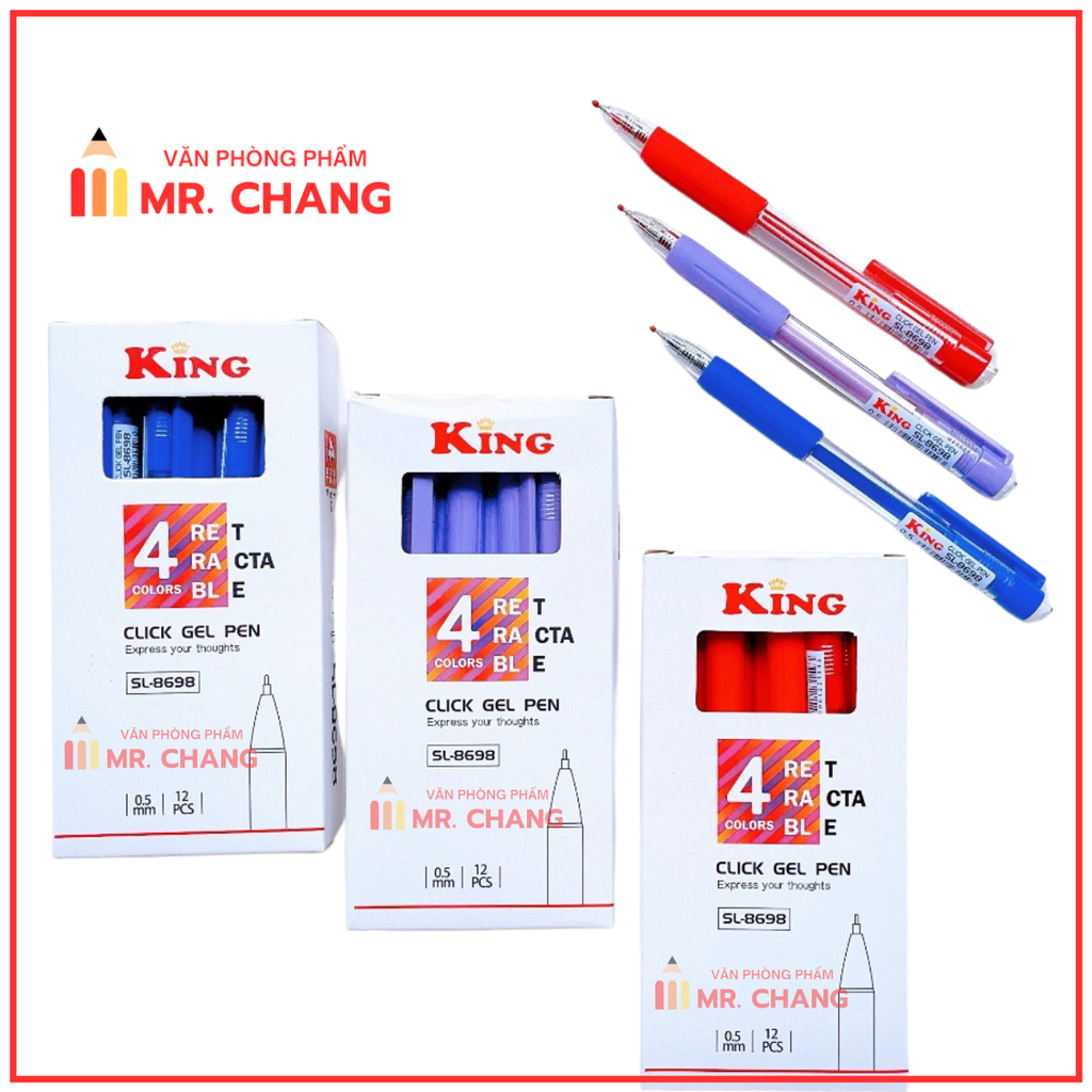 Bút 8698 King/ T8 (Xanh, Tím, Đỏ, Đen) (12 Cây/Hộp; 16 Hộp/Lốc; 192 Hộp/Thùng)