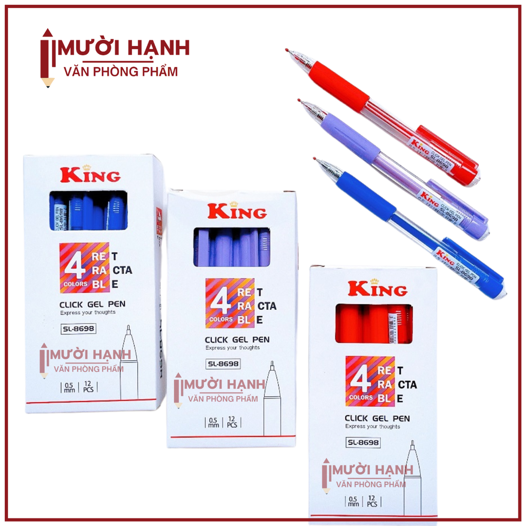 Bút 8698 King/ T8 (Xanh, Tím, Đỏ, Đen) (12 Cây/Hộp; 16 Hộp/Lốc; 192 Hộp/Thùng)