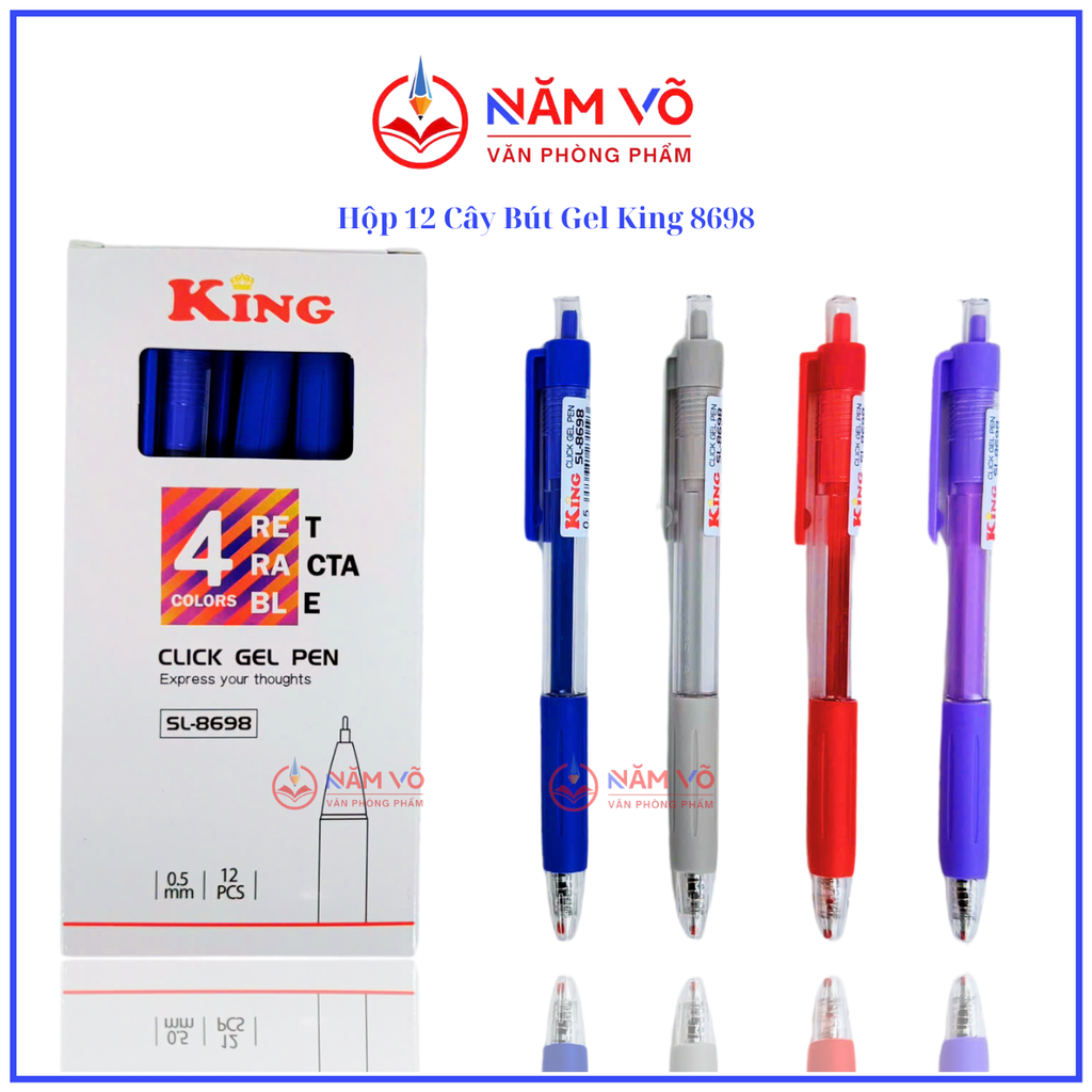 Bút 8698 King/ T8 (Xanh, Tím, Đỏ, Đen) (12 Cây/Hộp; 16 Hộp/Lốc; 192 Hộp/Thùng)