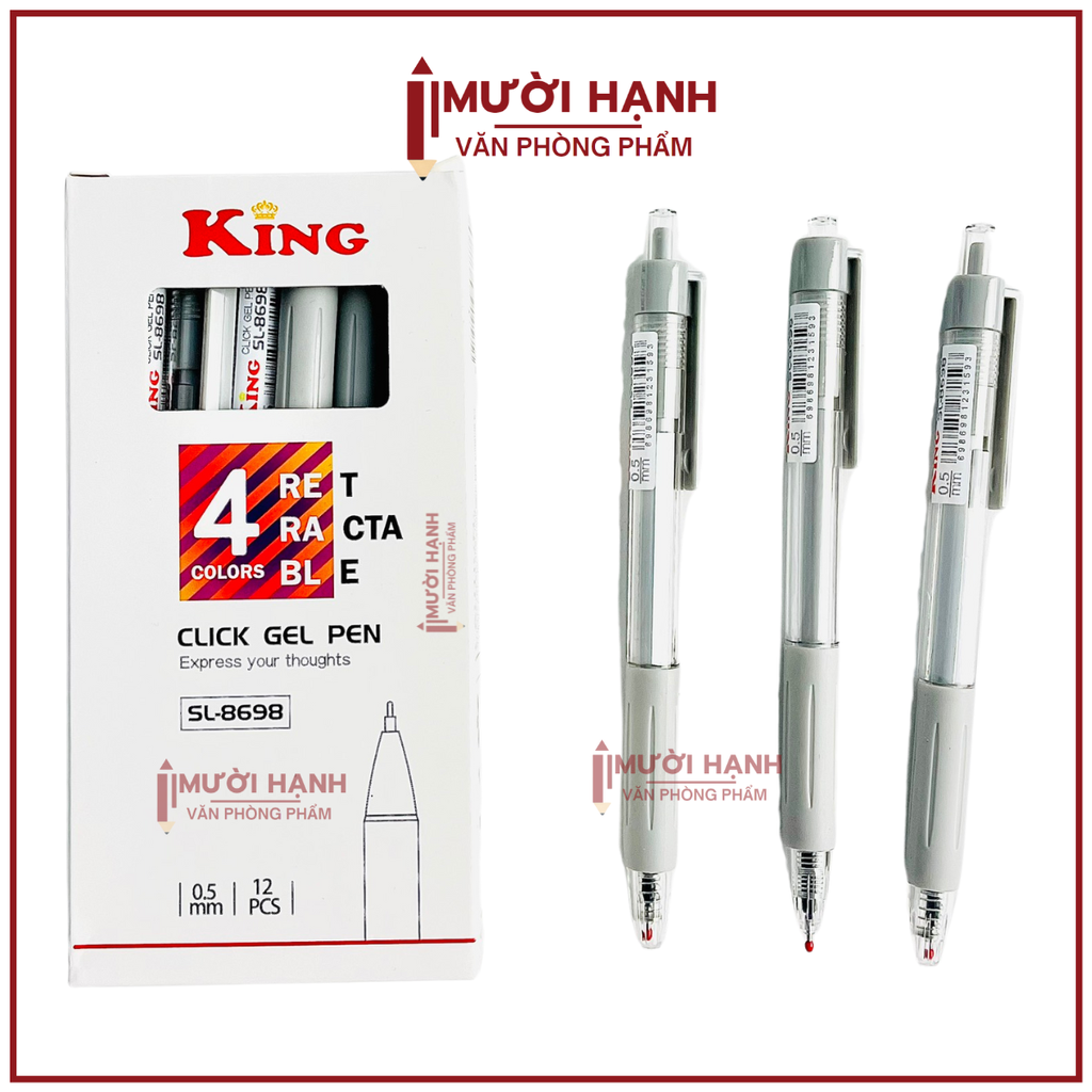 Bút 8698 King/ T8 (Xanh, Tím, Đỏ, Đen) (12 Cây/Hộp; 16 Hộp/Lốc; 192 Hộp/Thùng)
