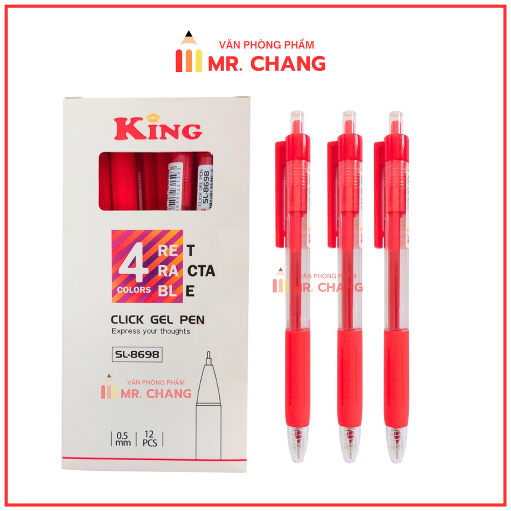 Bút 8698 King/ T8 (Xanh, Tím, Đỏ, Đen) (12 Cây/Hộp; 16 Hộp/Lốc; 192 Hộp/Thùng)