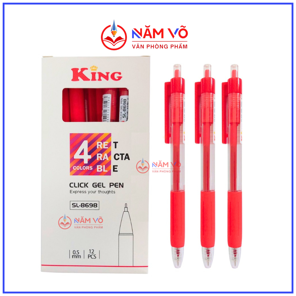 Bút 8698 King/ T8 (Xanh, Tím, Đỏ, Đen) (12 Cây/Hộp; 16 Hộp/Lốc; 192 Hộp/Thùng)