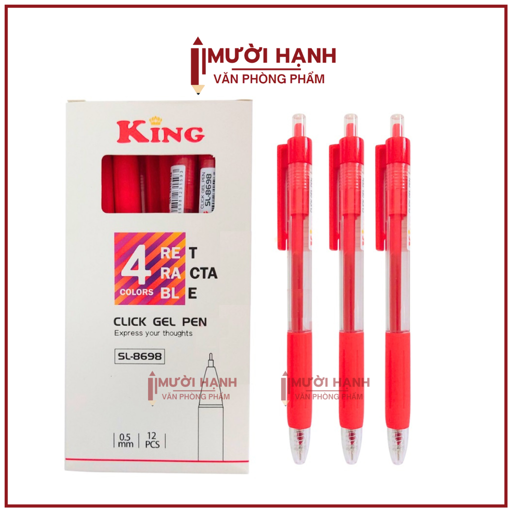 Bút 8698 King/ T8 (Xanh, Tím, Đỏ, Đen) (12 Cây/Hộp; 16 Hộp/Lốc; 192 Hộp/Thùng)