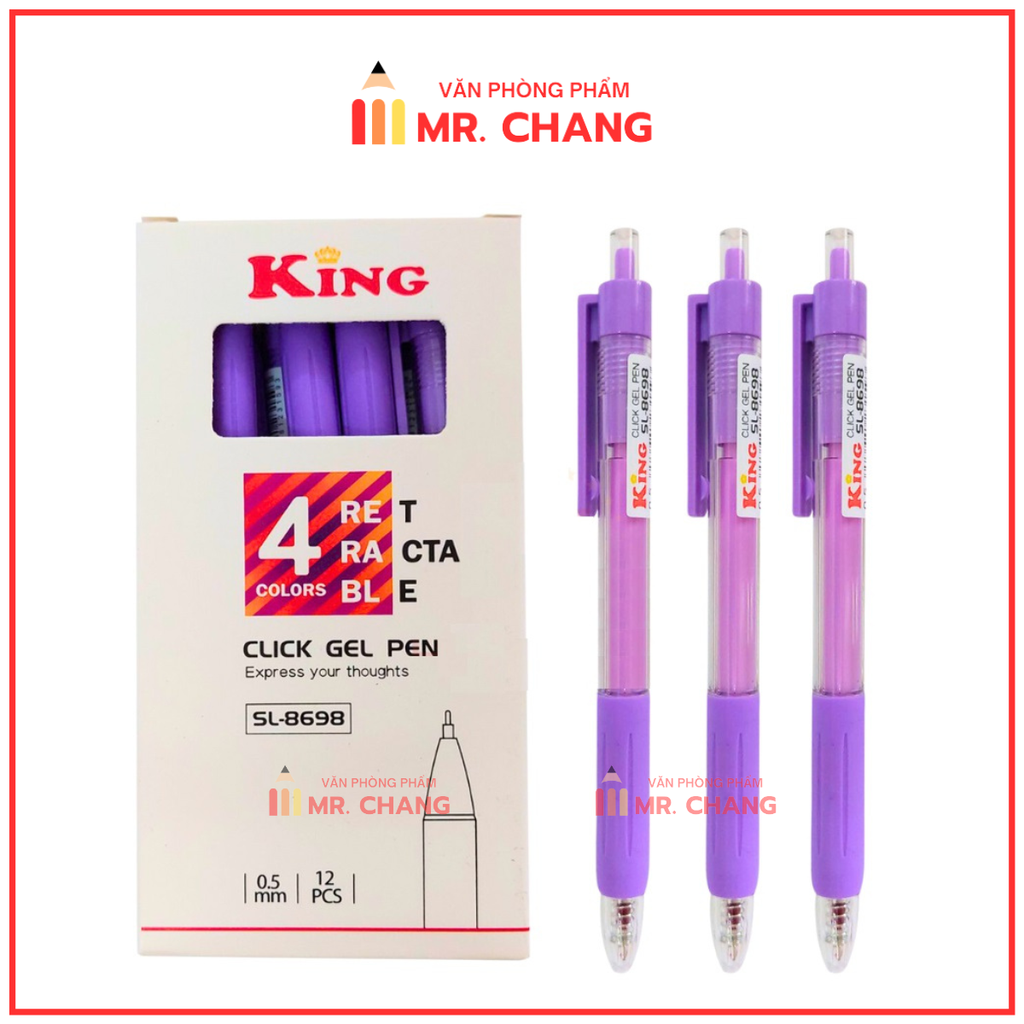 Bút 8698 King/ T8 (Xanh, Tím, Đỏ, Đen) (12 Cây/Hộp; 16 Hộp/Lốc; 192 Hộp/Thùng)