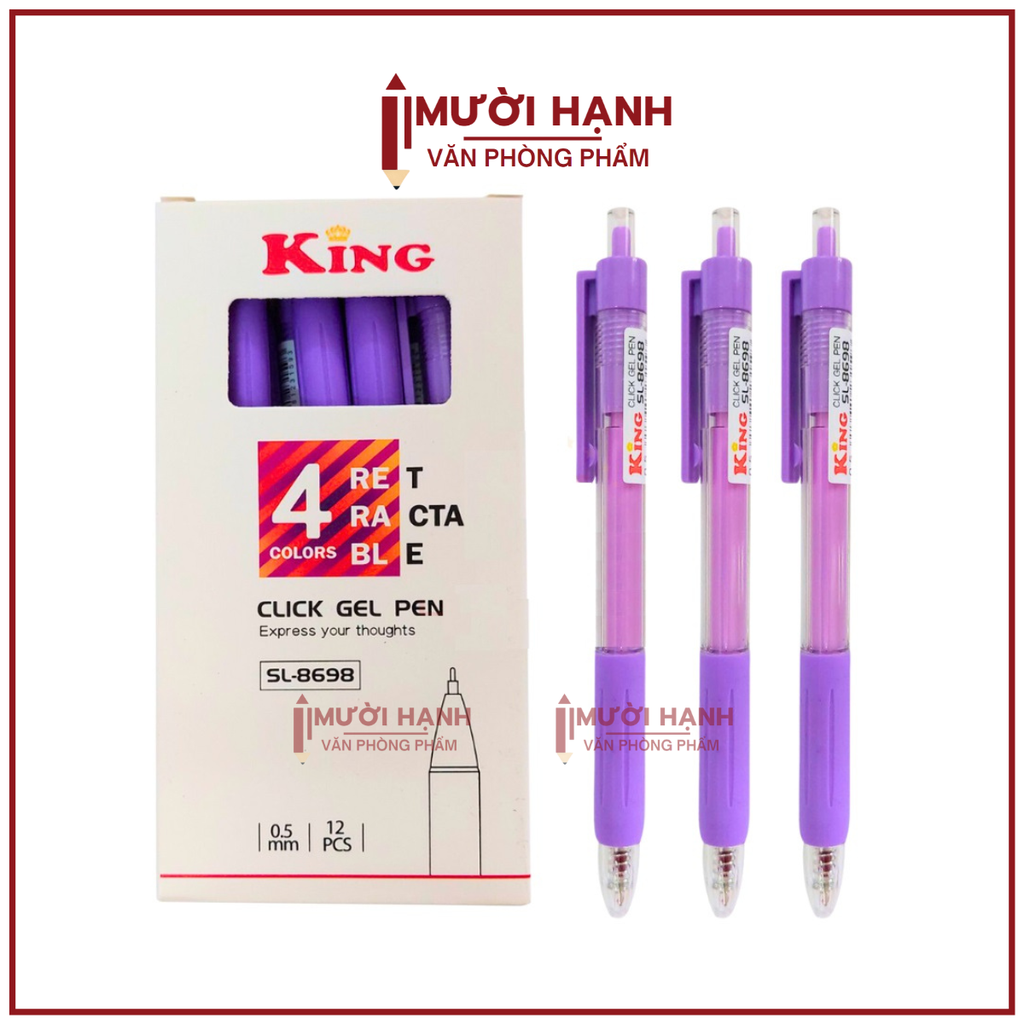 Bút 8698 King/ T8 (Xanh, Tím, Đỏ, Đen) (12 Cây/Hộp; 16 Hộp/Lốc; 192 Hộp/Thùng)