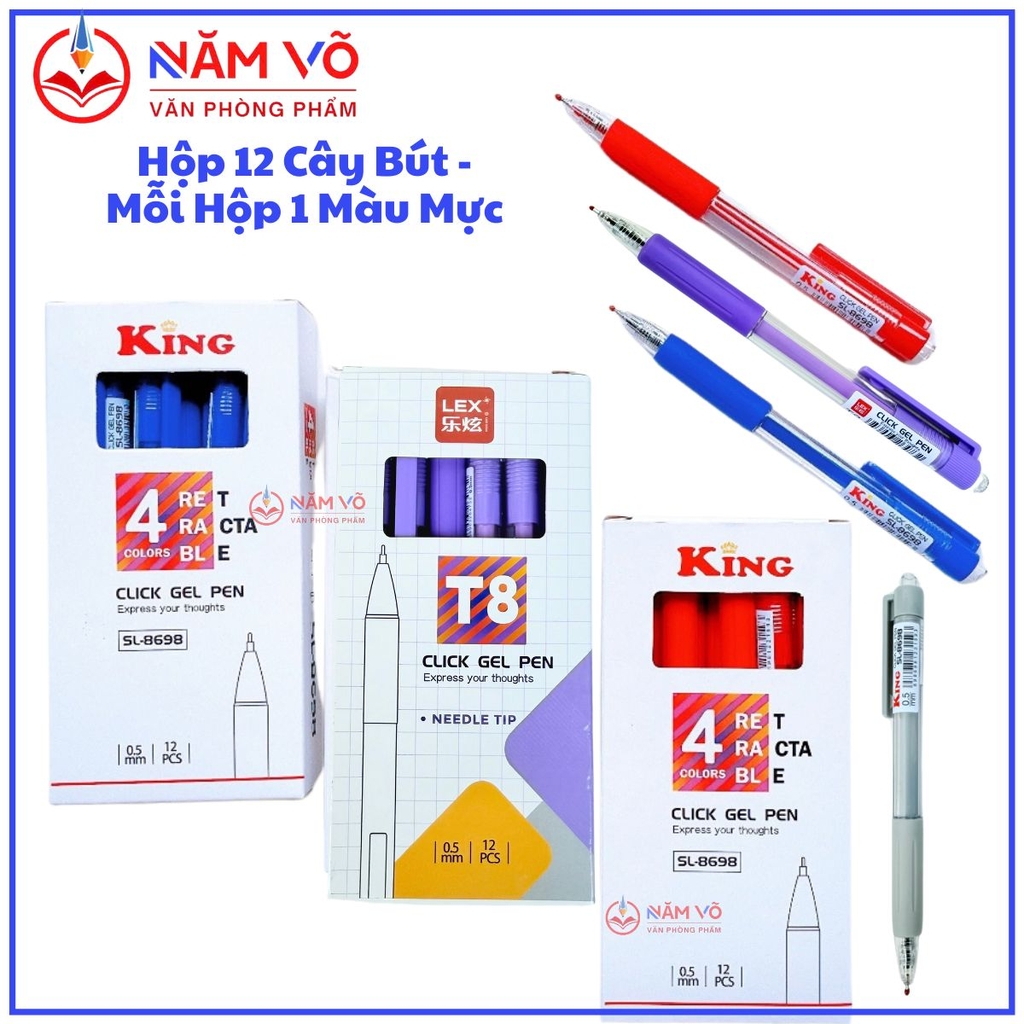 Bút 8698 King/ T8 (Xanh, Tím, Đỏ, Đen) (12 Cây/Hộp; 16 Hộp/Lốc; 192 Hộp/Thùng)