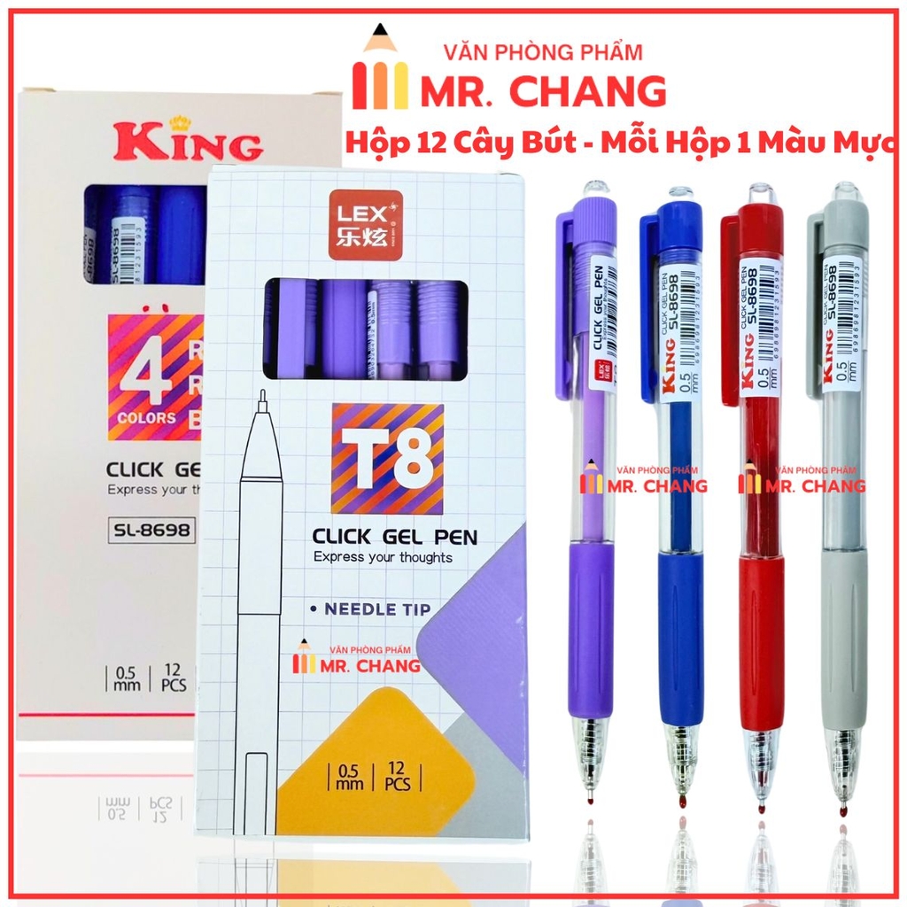 Bút 8698 King/ T8 (Xanh, Tím, Đỏ, Đen) (12 Cây/Hộp; 16 Hộp/Lốc; 192 Hộp/Thùng)