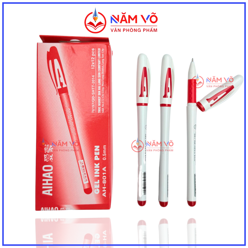 Bút Gel Nước Chữ AAA 0.5mm Aihao AH-801A (Xanh, Tím, Đỏ, Đen) (12 Cây/Hộp) (12 Hộp/Lốc) (12 Lốc/Thùng)