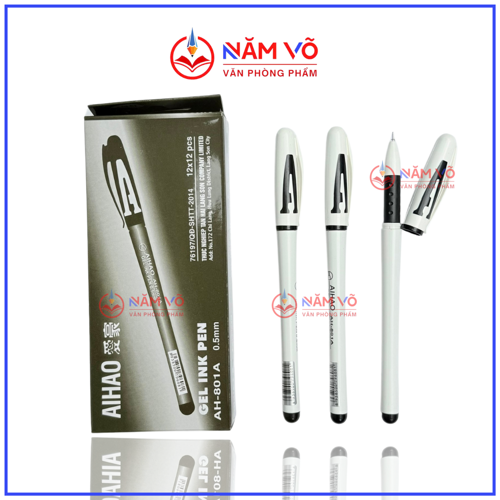 Bút Gel Nước Chữ AAA 0.5mm Aihao AH-801A (Xanh, Tím, Đỏ, Đen) (12 Cây/Hộp) (12 Hộp/Lốc) (12 Lốc/Thùng)