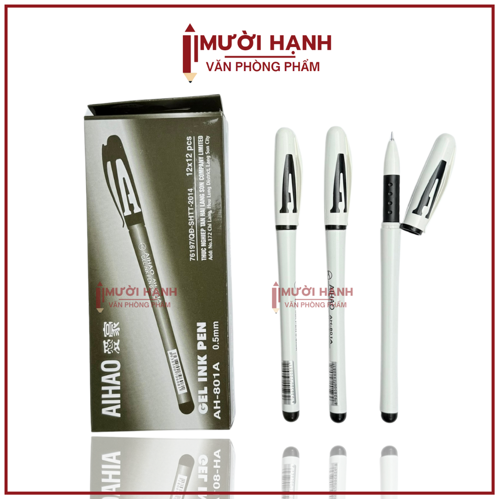 Bút Gel Nước Chữ AAA 0.5mm Aihao AH-801A (Xanh, Tím, Đỏ, Đen) (12 Cây/Hộp) (12 Hộp/Lốc) (12 Lốc/Thùng)