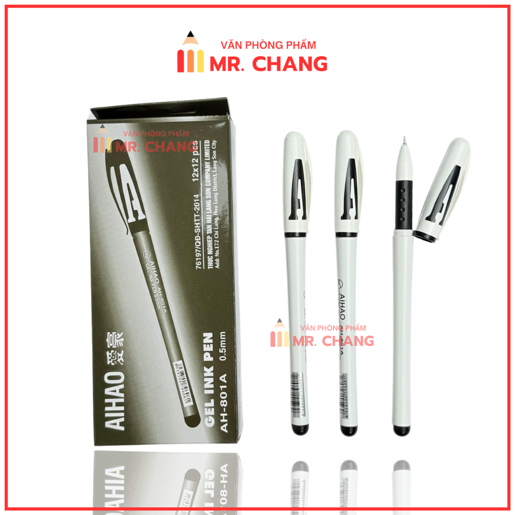 Bút Gel Nước Chữ AAA 0.5mm Aihao AH-801A (Xanh, Tím, Đỏ, Đen) (12 Cây/Hộp) (12 Hộp/Lốc) (12 Lốc/Thùng)