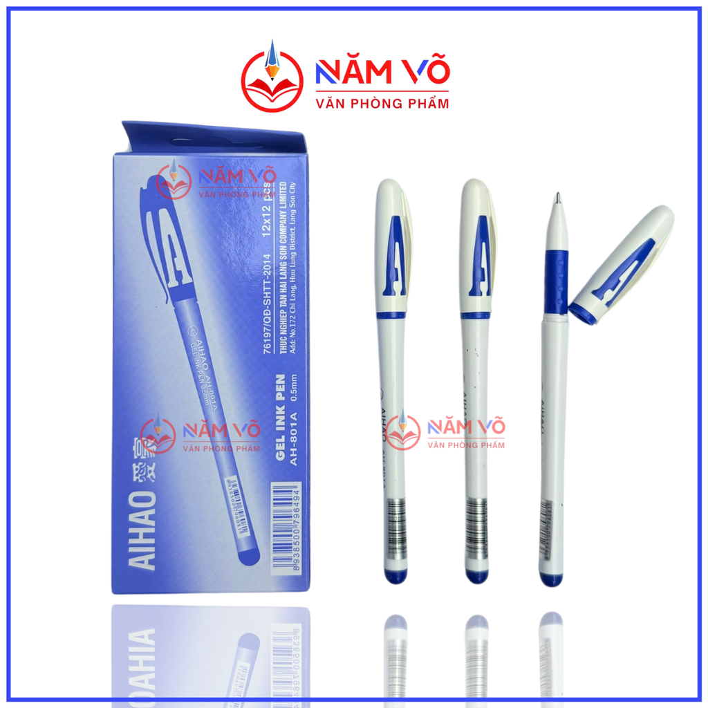 Bút Gel Nước Chữ AAA 0.5mm Aihao AH-801A (Xanh, Tím, Đỏ, Đen) (12 Cây/Hộp) (12 Hộp/Lốc) (12 Lốc/Thùng)