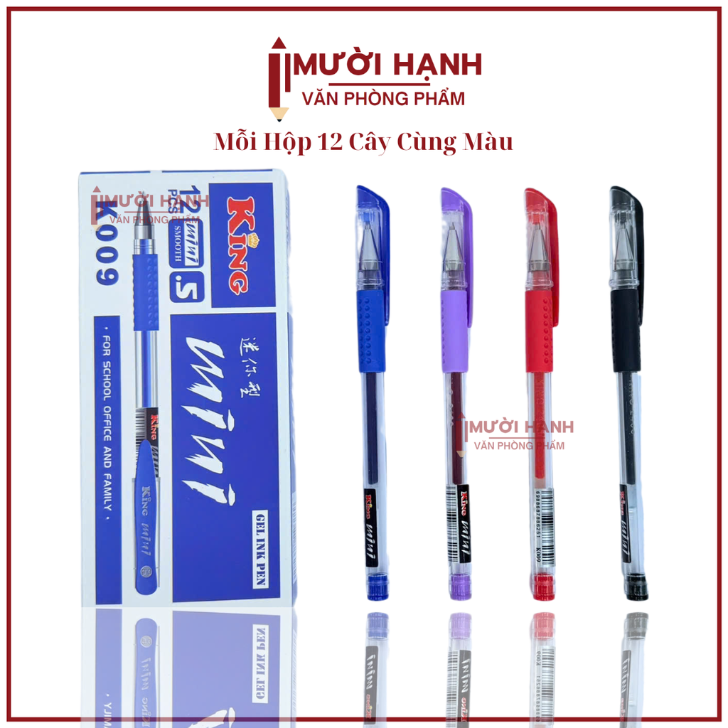 . Bút Gel MINI Đầu To King K009 (Xanh, Tím, Đỏ, Đen) (12 Cây/Hộp; 12 Hộp/Lốc; 20 Lốc/Thùng)