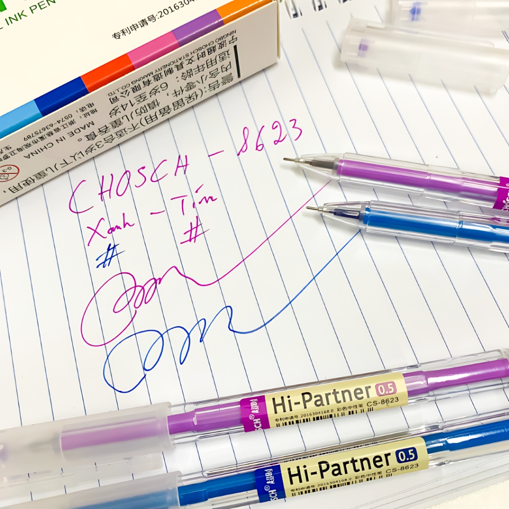 Bút Gel Mực Nước Chosch Hi-Partner CS-8623 (Xanh, Tím, Đỏ, Đen) (12 Cây/Hộp) (12 Hộp/Lốc) (12 Lốc/Thùng)