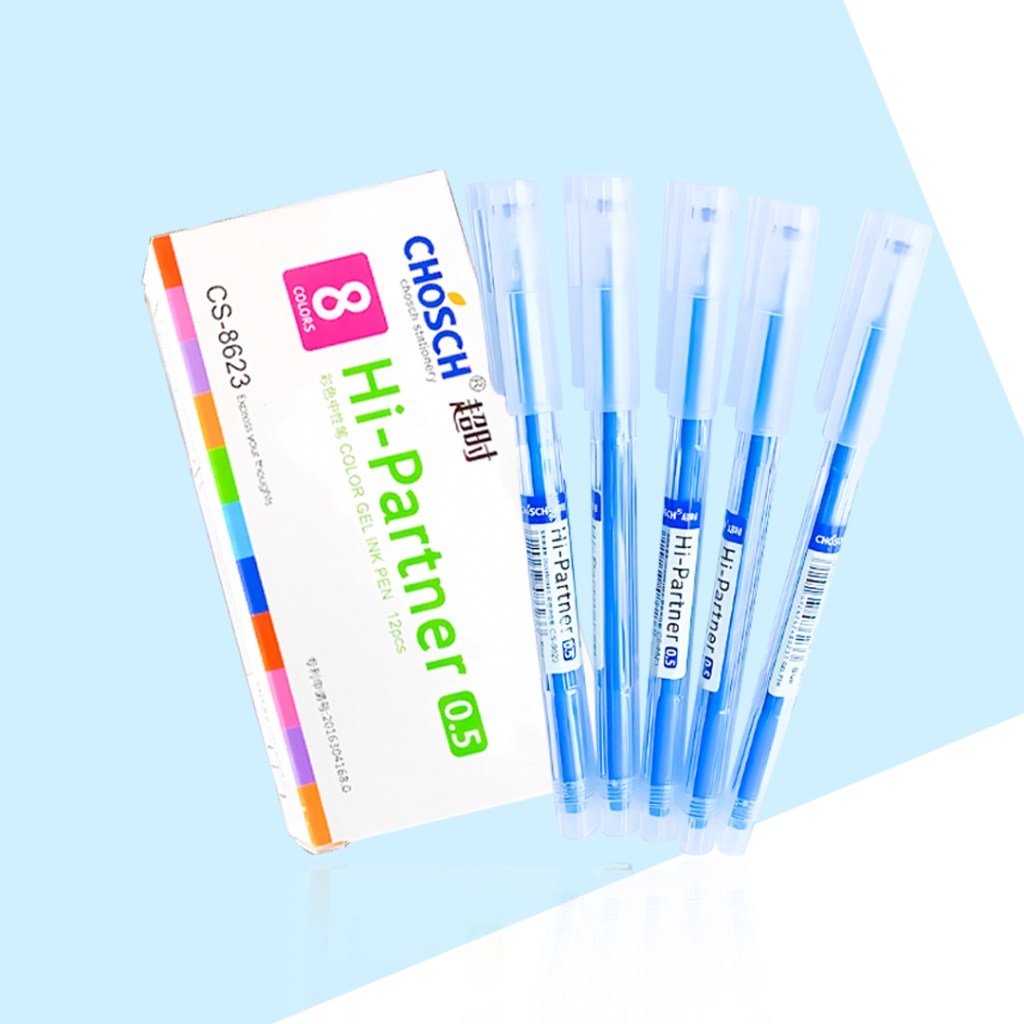 Bút Gel Mực Nước Chosch Hi-Partner CS-8623 (Xanh, Tím, Đỏ, Đen) (12 Cây/Hộp) (12 Hộp/Lốc) (12 Lốc/Thùng)