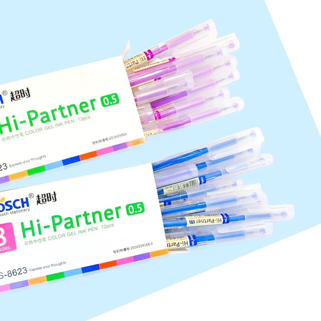 Bút Gel Mực Nước Chosch Hi-Partner CS-8623 (Xanh, Tím, Đỏ, Đen) (12 Cây/Hộp) (12 Hộp/Lốc) (12 Lốc/Thùng)