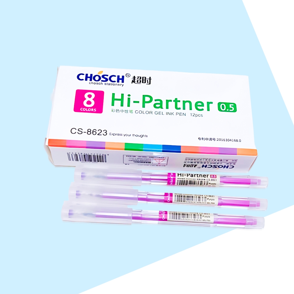 Bút Gel Mực Nước Chosch Hi-Partner CS-8623 (Xanh, Tím, Đỏ, Đen) (12 Cây/Hộp) (12 Hộp/Lốc) (12 Lốc/Thùng)